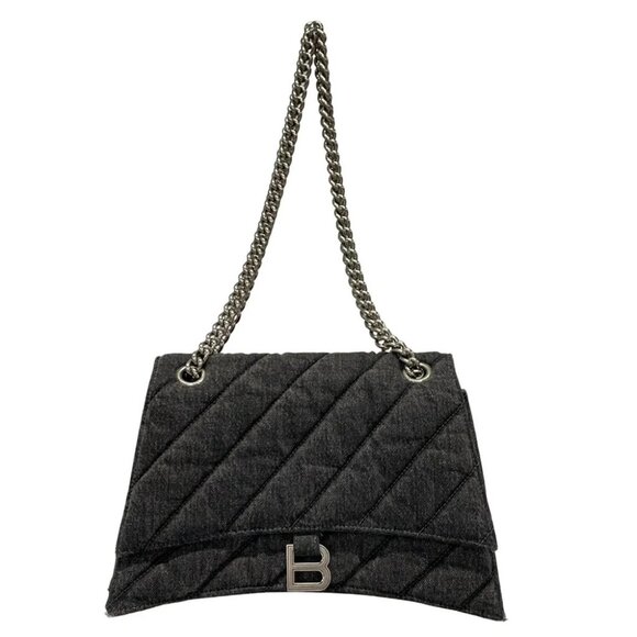 BALENCIAGA Crush Medium Black Denim Shoulder Bag - Picture 1 of 16